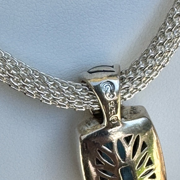 925 “Waterford” Blue Topaz Pendant With Mesh Choker Necklace - Picture 9 of 15